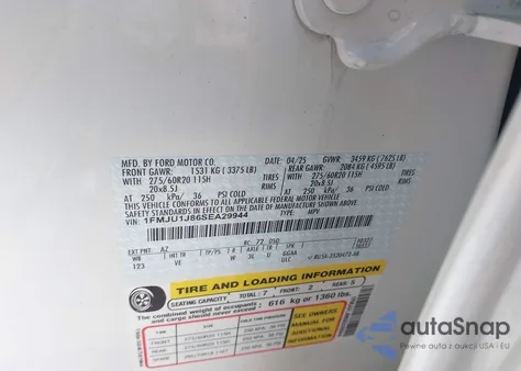 2025 Ford Expedition Active from USA, damaged, VIN 1FMJU1J86SEA29944